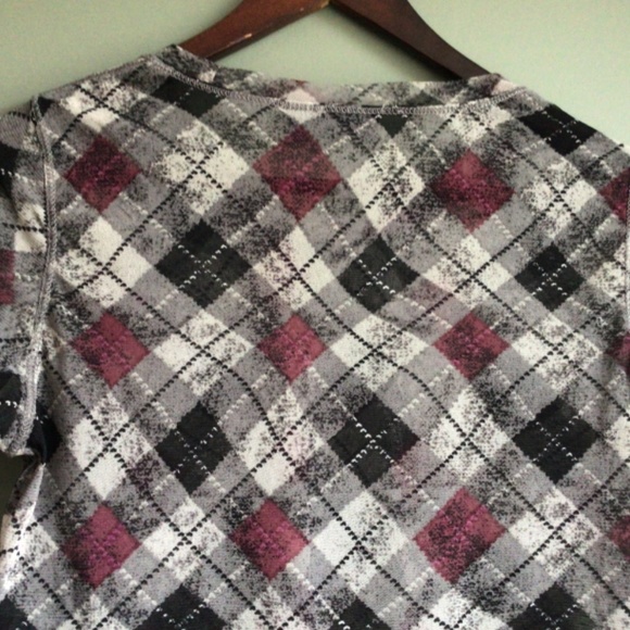 Ladies retro argyle sheer top in burgundy/grey/white black. Sz medium - Picture 6 of 9